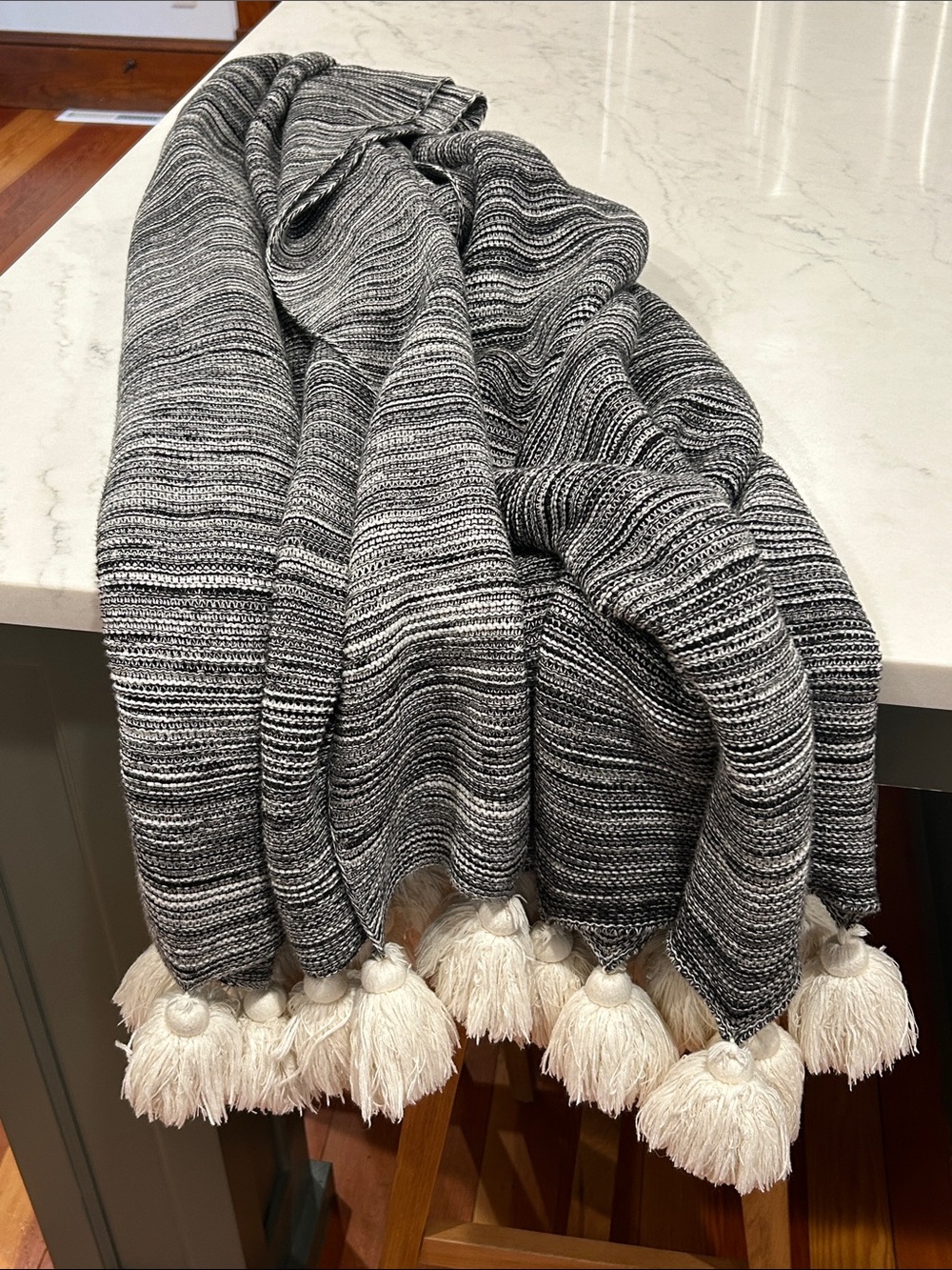 Cozy Striped Fringe Throw Blanket - Black
